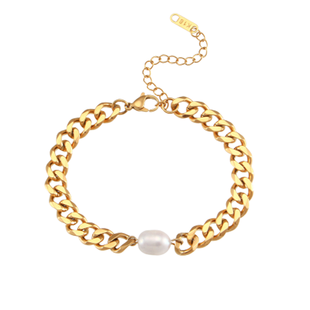 Chunky Armband "Bracelove" in Gold mit Süßwasserperle
