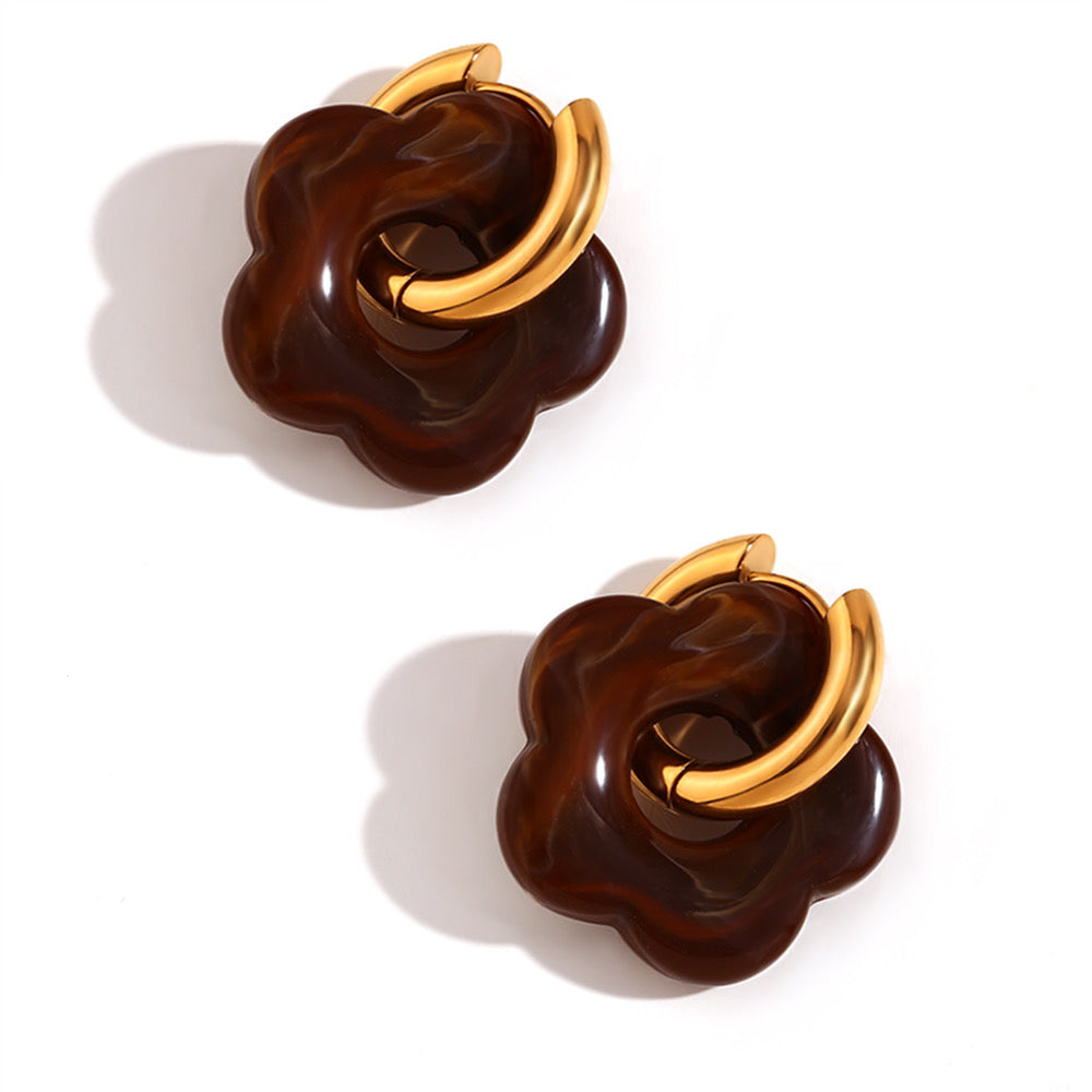 Moccabraune Statement-Blüten-Ohrringe Creolen "Mocca-Flowers" mit 18K Vergoldung
