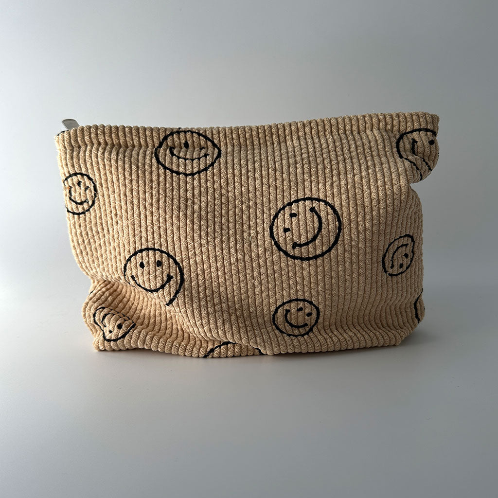 Cord Kosmetiktäschchen "Verina" in gelb mit Smiley-Druck