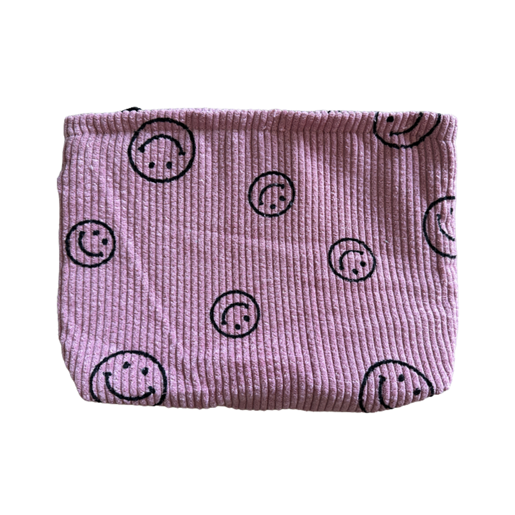 Cord Kosmetiktäschchen "Rosa" in rose mit Smiley-Druck