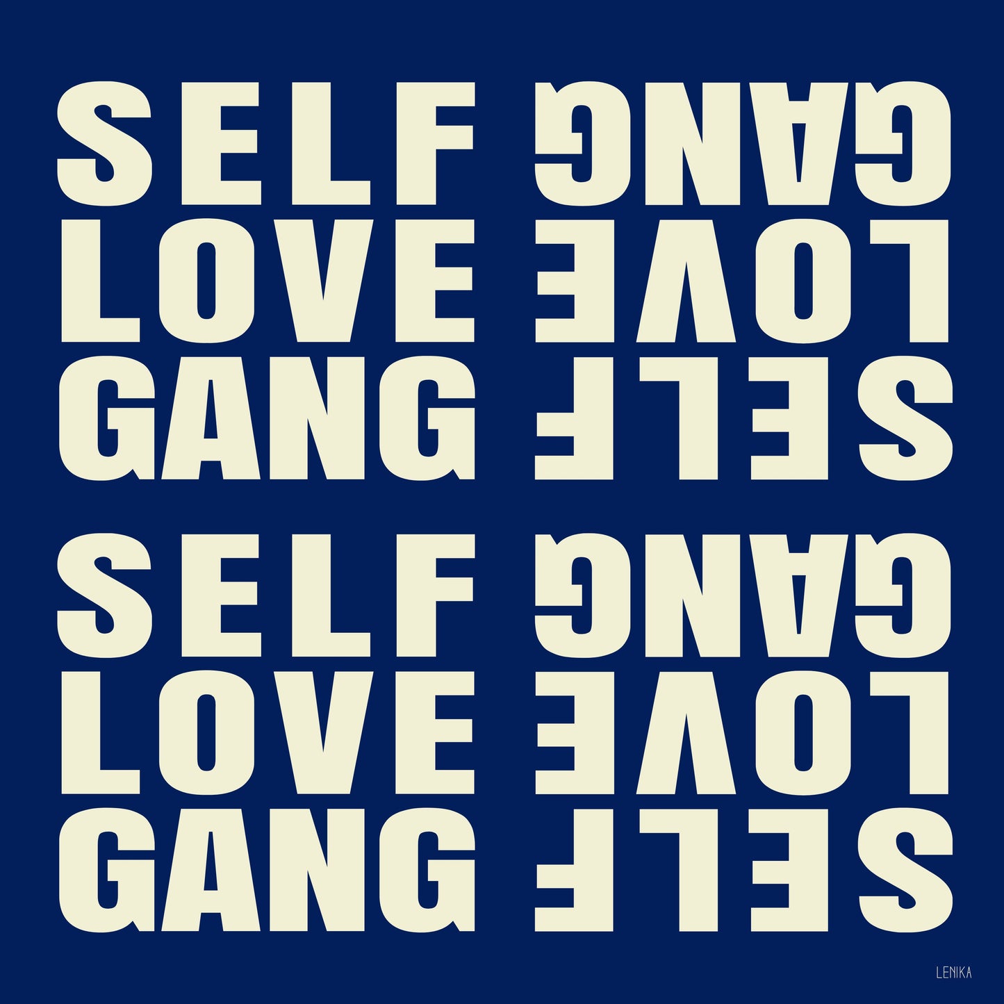 Silk scarf "SELFLOVEGANG" made of pure twill silk in midnight blue and gold