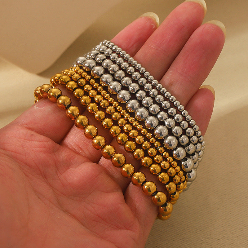 Silbernes Armband "Beverly" mit silbernen Perlen aus reinem Edelstahl (in S, M, L)