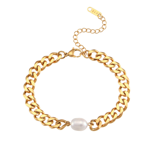 Chunky Armband "Bracelove" in Gold mit Süßwasserperle