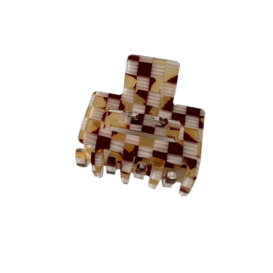 Small hair clip "Karoline" brown and white checkered