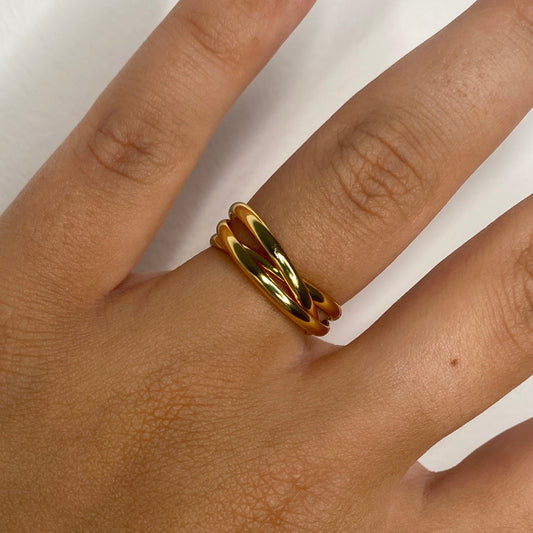 Narrow ring "Trinity" made of silver with 18k gold plating with three rings