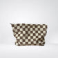 Clutch Bag Kosmetikbeutel "Checker" mit Karomuster aus Feinkord in Beige-Offwhite