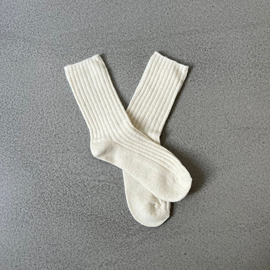 Wool socks "Smiley" in beige with smiley embroidery