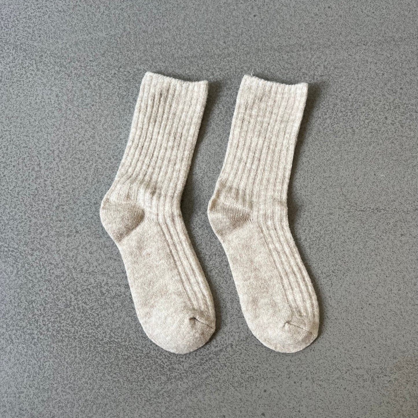 Wool socks "Smiley" in beige with smiley embroidery