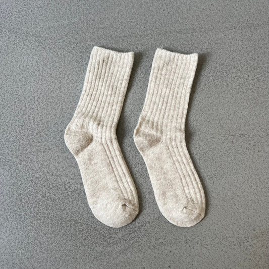 Wool socks "Smiley" in beige with smiley embroidery
