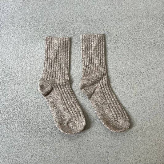 Wool socks "Smiley" in beige with smiley embroidery