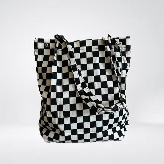 Shopper "Caro" in black - white checkered in corduroy