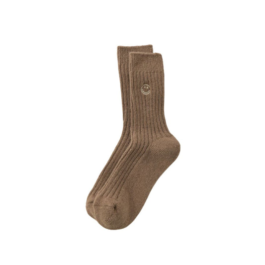 Wool socks "Smiley" in brown with smiley embroidery