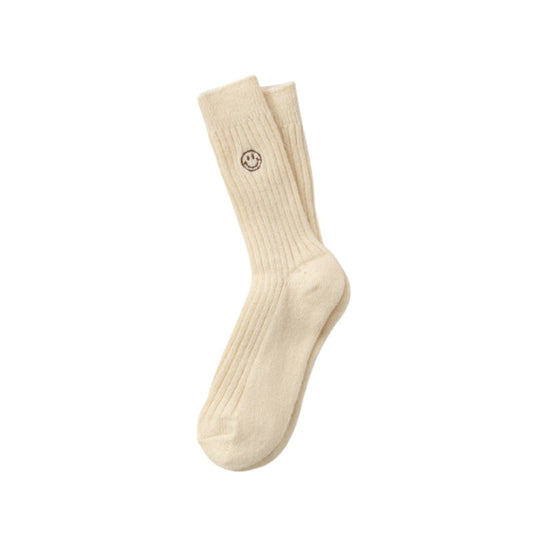 Wool socks "Smiley" in cream with smiley embroidery