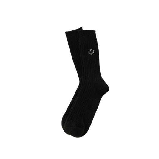 Wool socks "Smiley" in black with smiley embroidery in oil