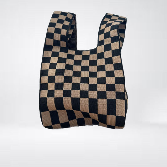Kleinere, checked Tasche "Yves XS" in Schwarz & Beige