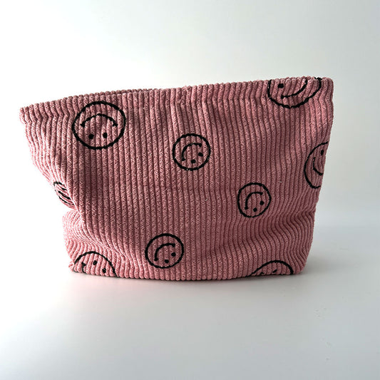 Cord Kosmetiktäschchen "Rosa" in rose mit Smiley-Druck