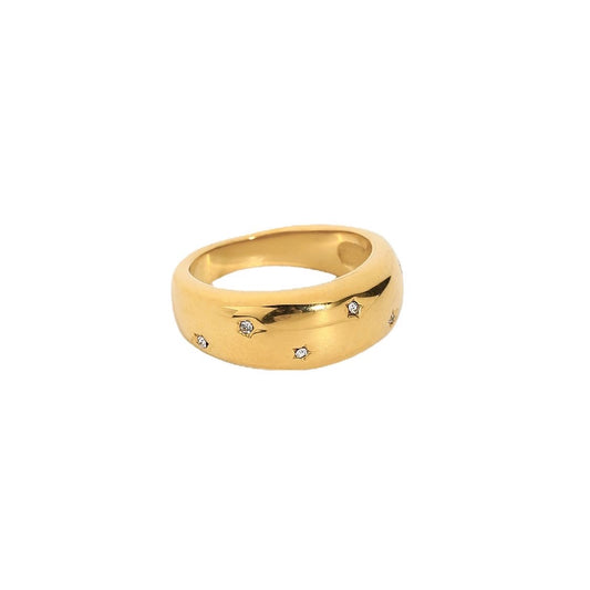 Breiter Ring "Fullmoon" mit 18k-Vergoldung und Zirkonia