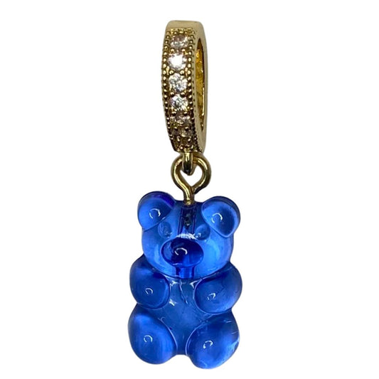 Happy bear pendant "blue star" in blue, transparent with zirconia