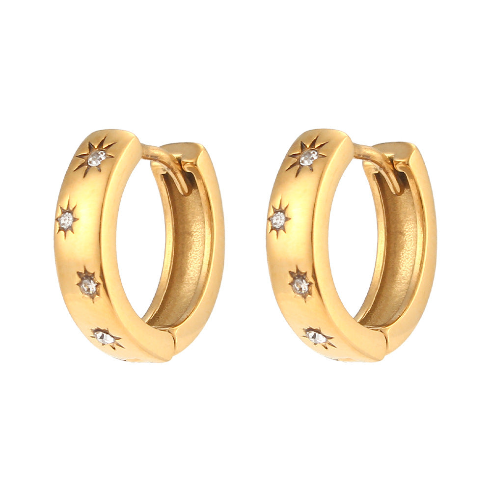 Eye-catching hoop earrings "Sky" in gold with zirconia