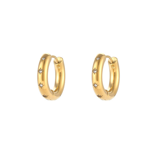Eye-catching hoop earrings "Star" in gold with zirconia