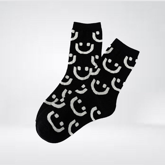 Socken "Allover" in Schwarz mit grau-weiße Smileys