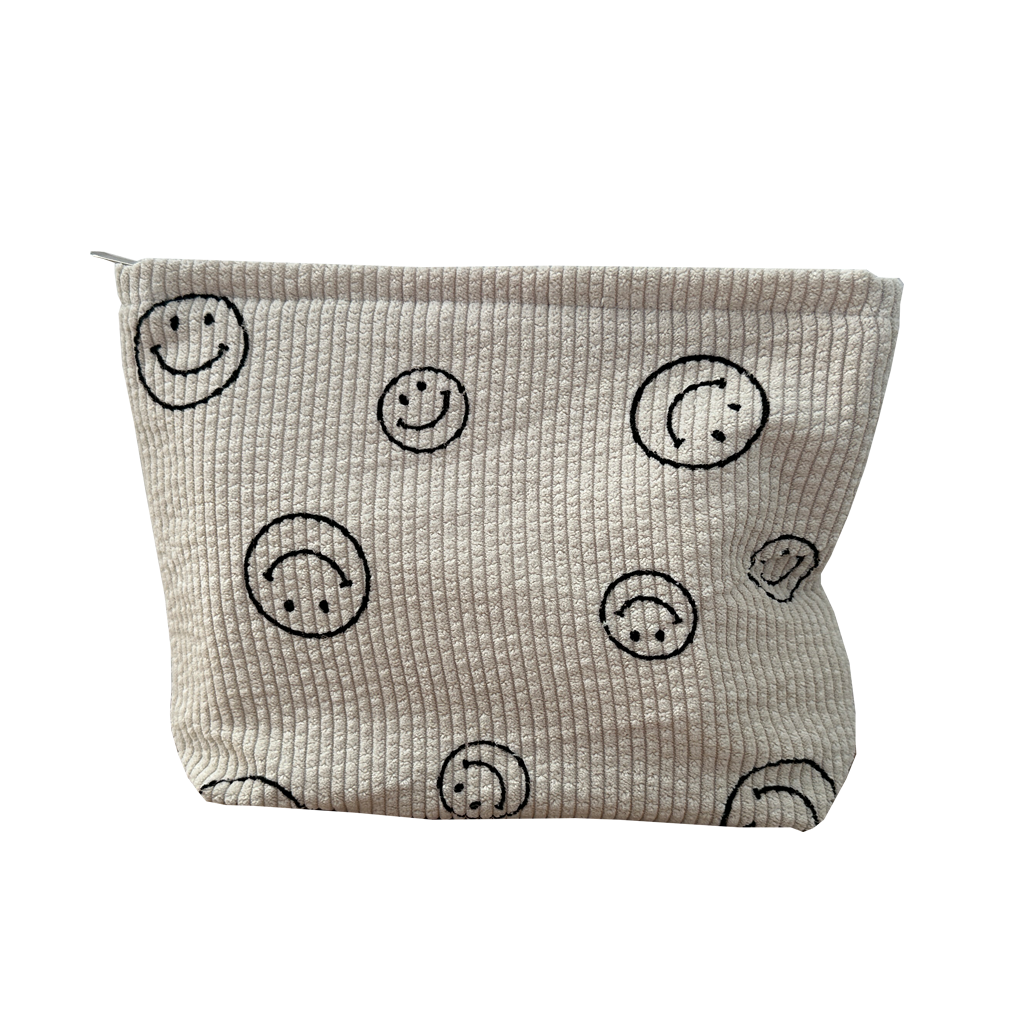 Cord Kosmetiktäschchen "Elliot" in naturweiß mit Smiley-Druck