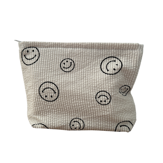 Cord Kosmetiktäschchen "Elliot" in naturweiß mit Smiley-Druck