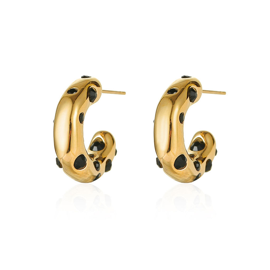 Chunky Creolen "Learke" in Gold mit Zirkonia in Schwarz