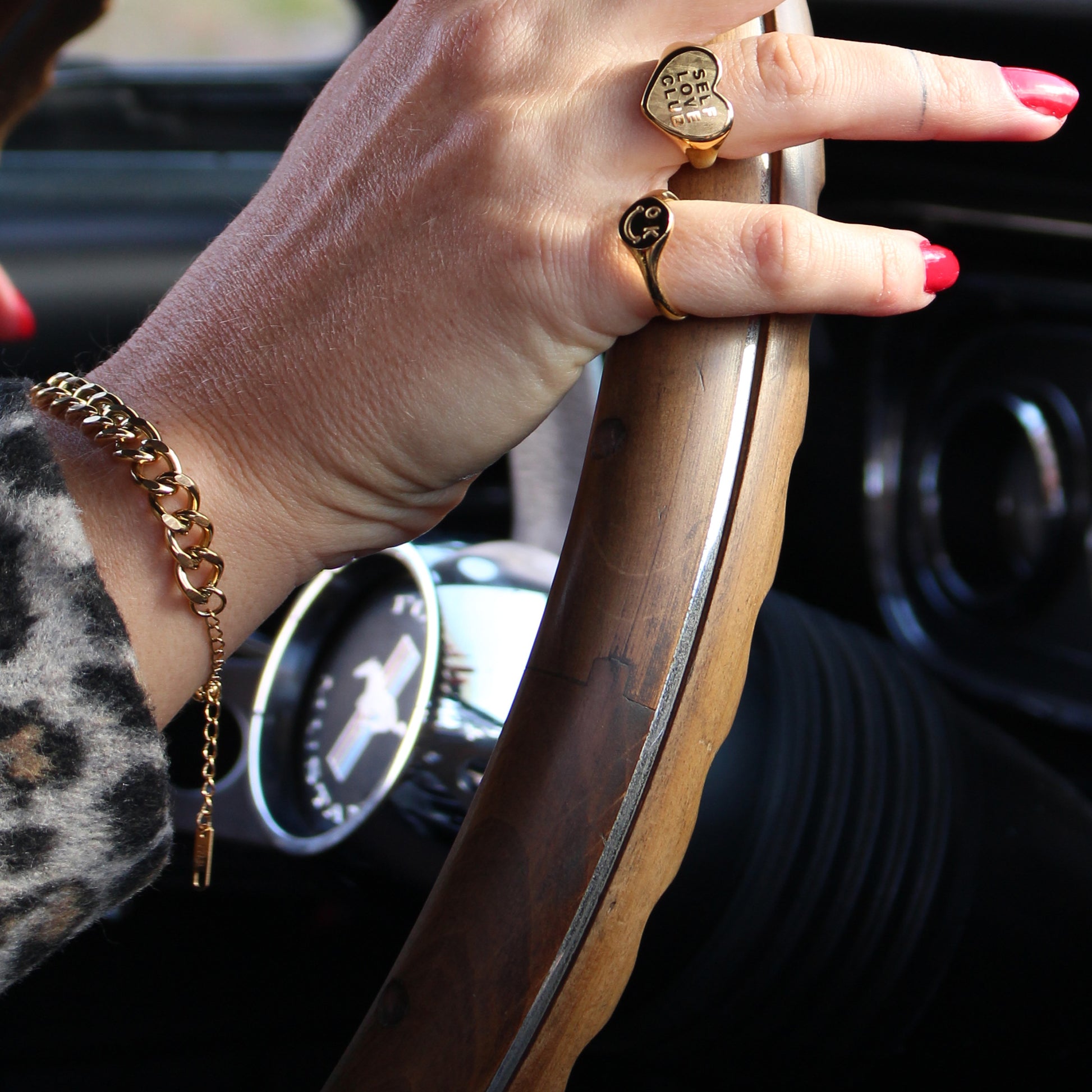 Statement-Ring "Okay" mit Smiley in Gold