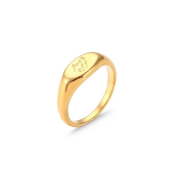 Oval ring "f*** off" in gold